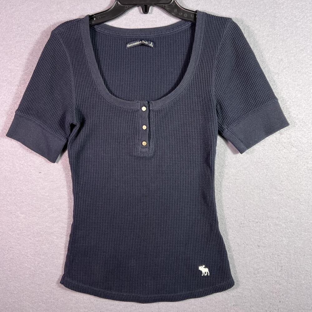 Abercrombie & Fitch Shirt Womens Small Blue Waffle Henley Short Sleeve Tee Top